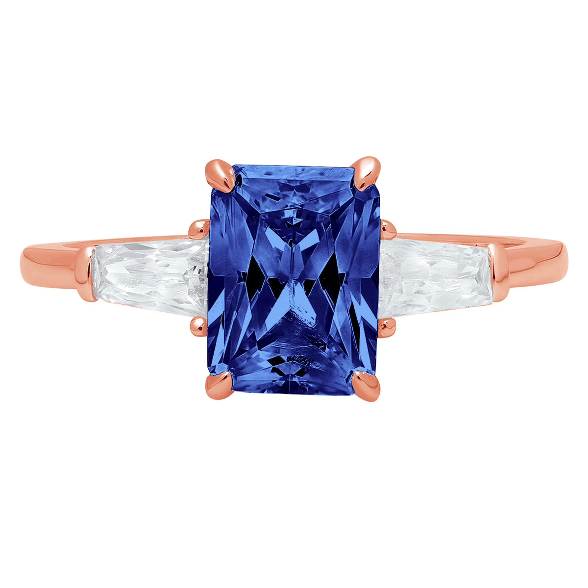 14k Rose Gold 3 Stone Ring with Blue Simulated Tanzanite K529
