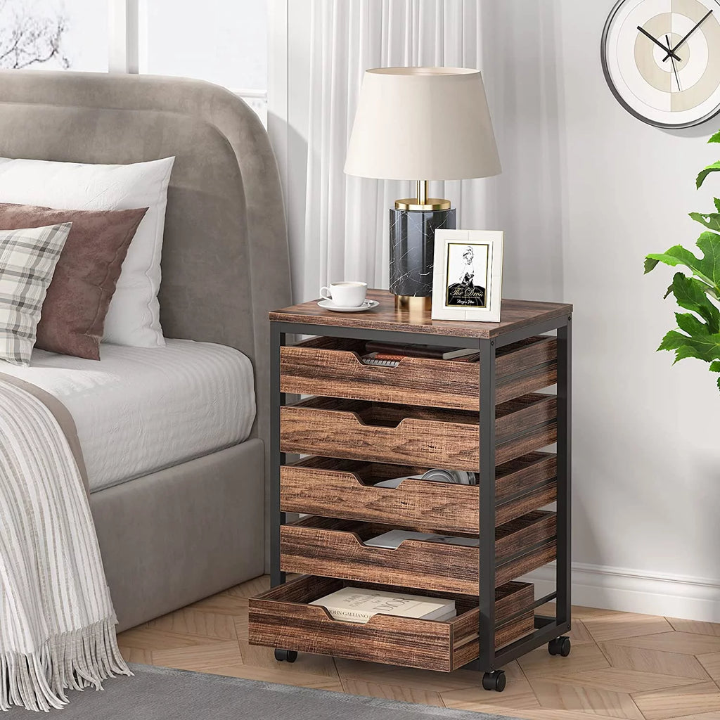 5 Drawer Wood Storage Dresser Cabinet with Wheels M94418