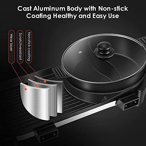 Electric Hot Pot with Grill, Removable Hotpot Pot, Smokeless Non-Stick, Adjustable Temperature B25585