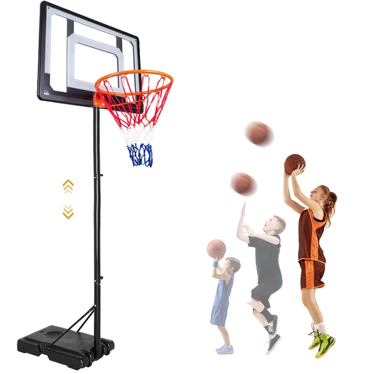 Basketball Hoop with 60''- 84'' Adjustable Height Portable with Stand & Backboard Wheels C71694