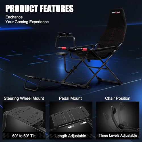 Black Foldable Adjustable Sim Racing Cockpit V43249