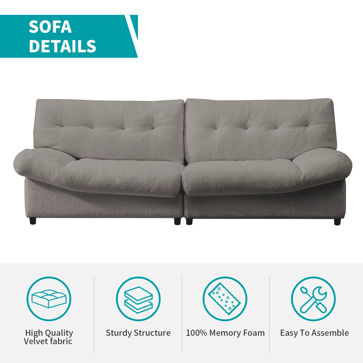 Lambs Wool Fabric 3-Seater Sofa Couch U942649