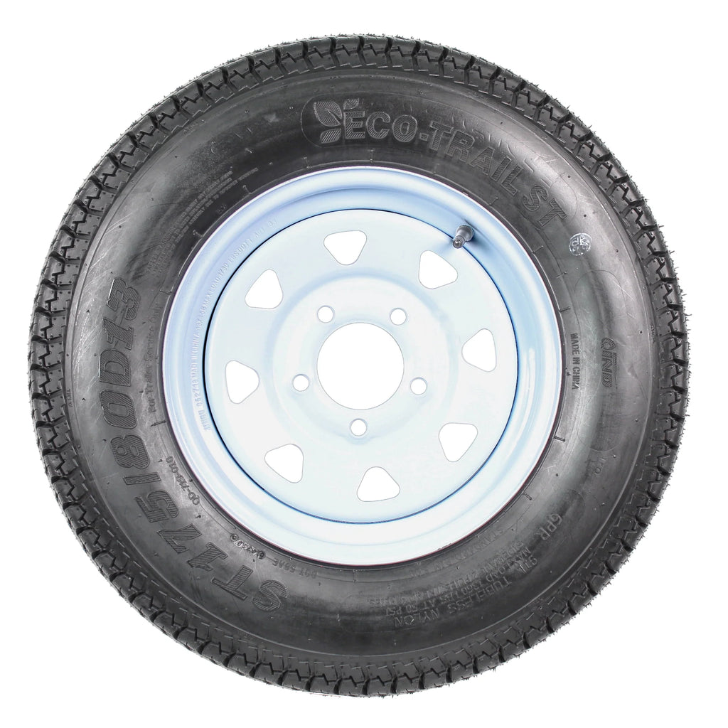 2-Pk Trailer Tires Rims ST175/80D13 5 Lug White Spoke Wheel J892
