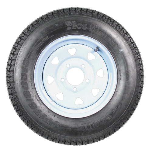 2-Pk Trailer Tires Rims ST175/80D13 5 Lug White Spoke Wheel J892