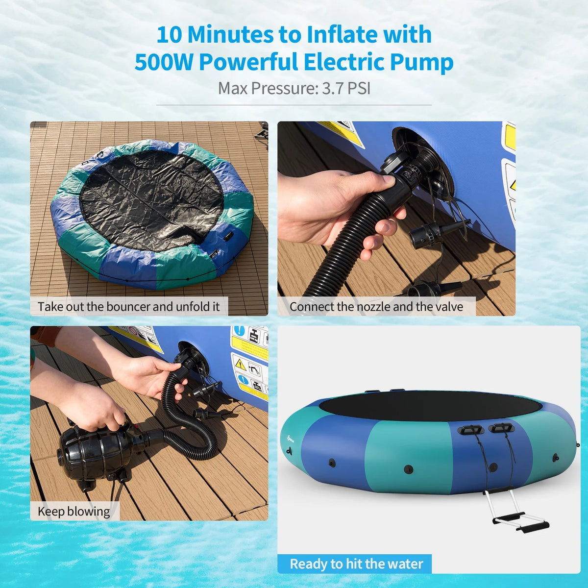 Blue & Green Inflatable Water Trampoline E553539