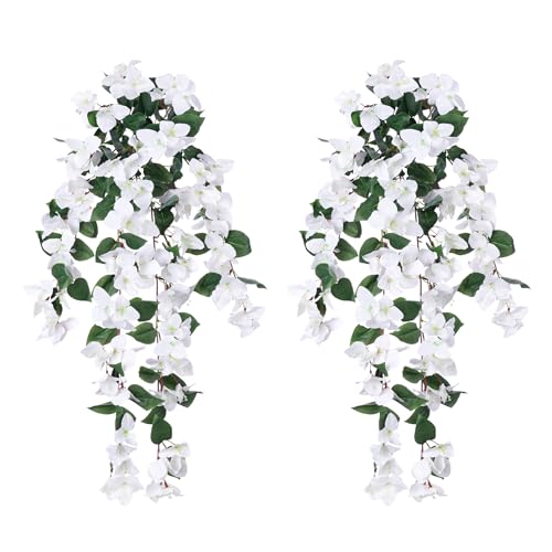 2 PCS Artificial Hanging Bougainvillea Flowers, UV Resistance Fabric Vine (Hotpink) X77655