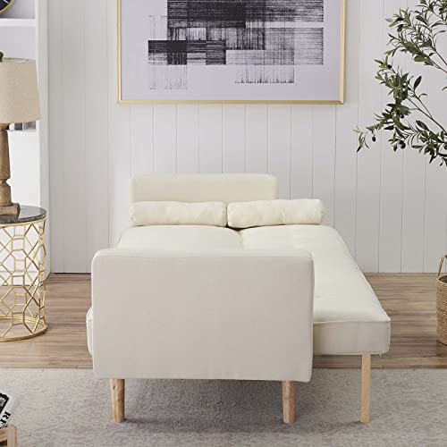 71" Convertible Futon Sofa Bed with 2 Throw Pillows, Beige Q4106
