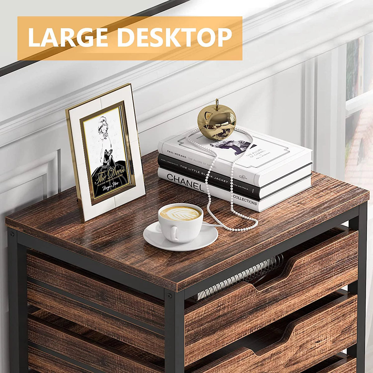 5 Drawer Wood Storage Dresser Cabinet with Wheels M94418