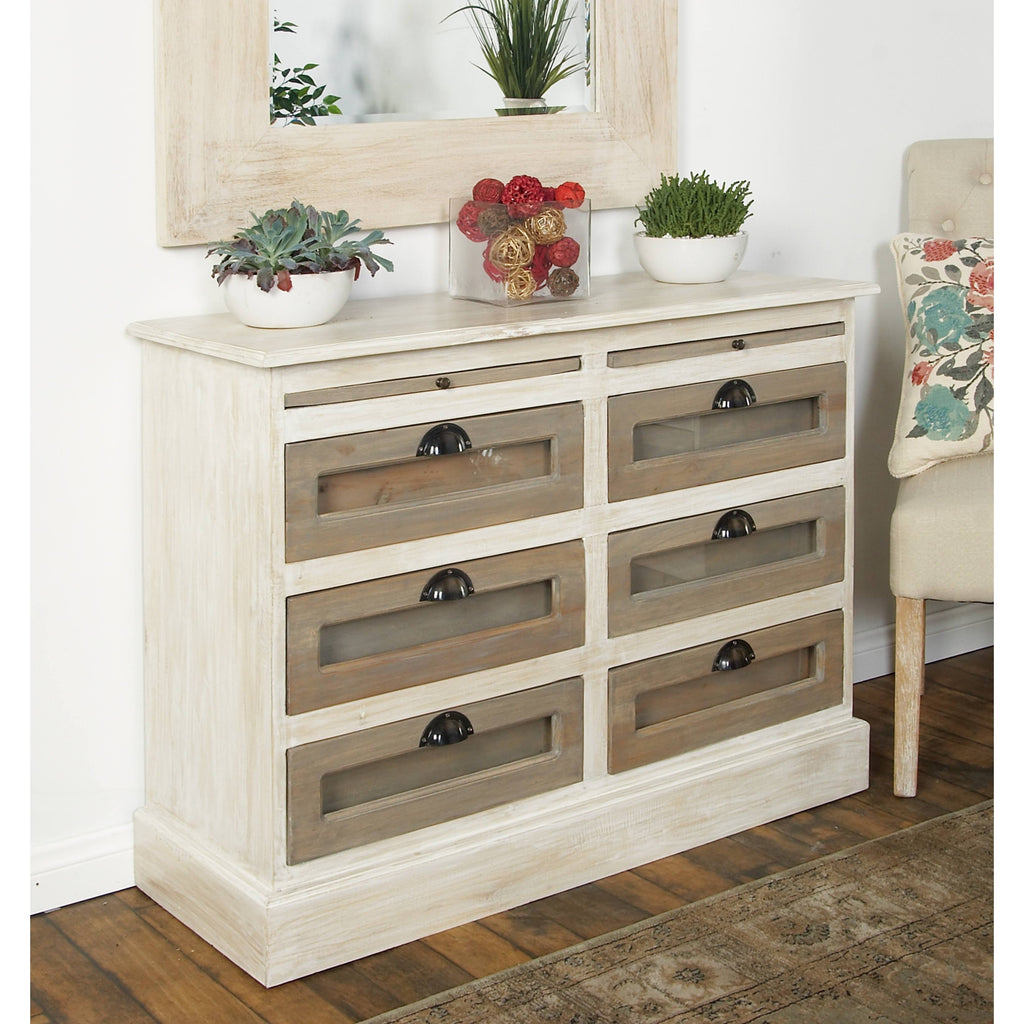 White 6 Drawer Mahogany Wood and Glass Chest Cabinet I9600