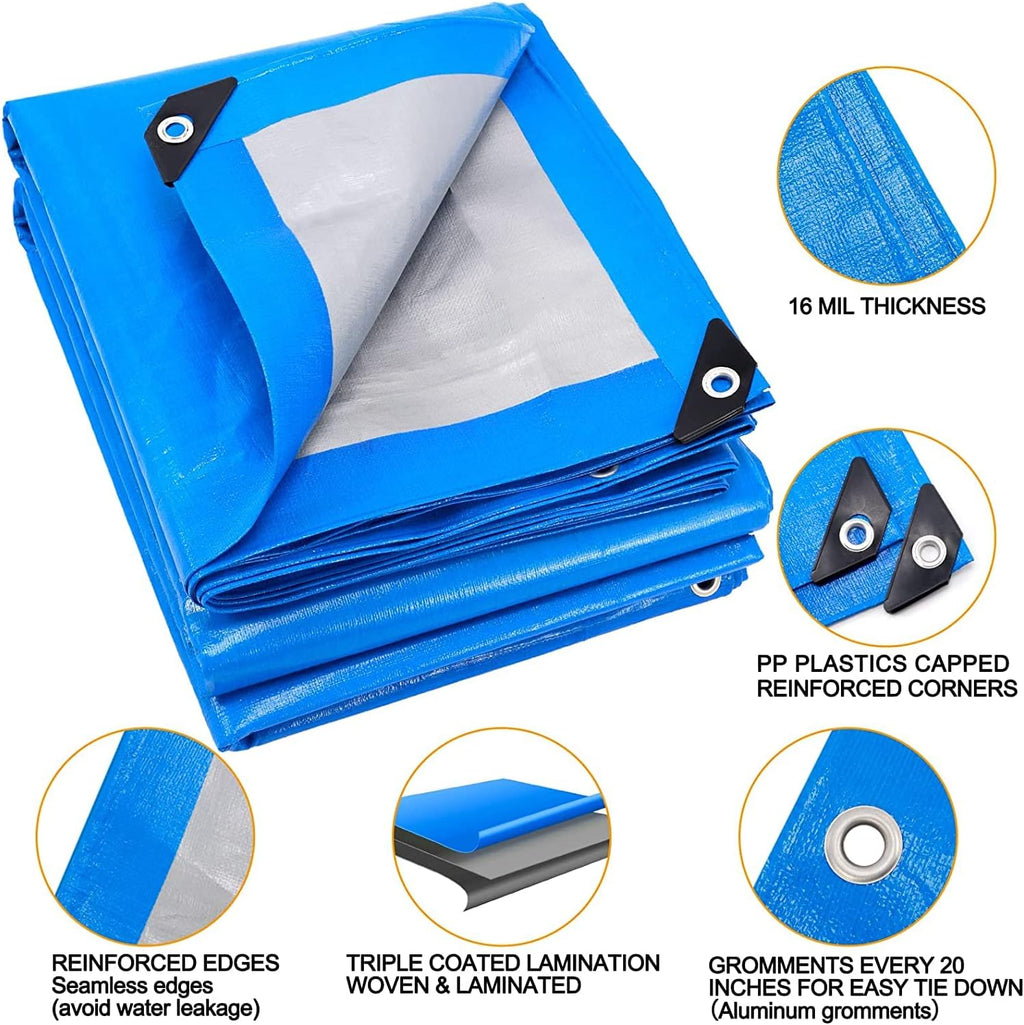 Blue Heavy Duty Waterproof 25x25 Tarpaulin with Metal Grommets V6356