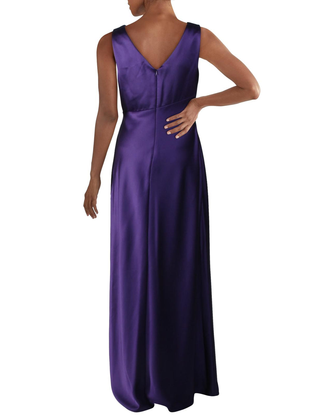 Purple Sleeveless Faux Wrap Formal Dress T1419