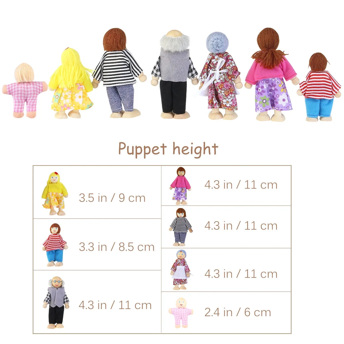 7 Pieces Wooden Dollhouse Family Set Mini People Figures U882494