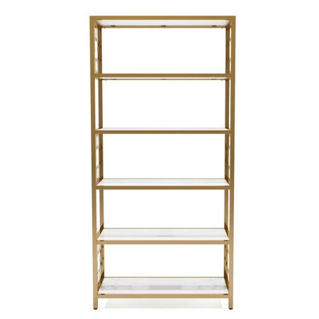 White Gold Metal and Wood 5-Shelf Bookcase O72705