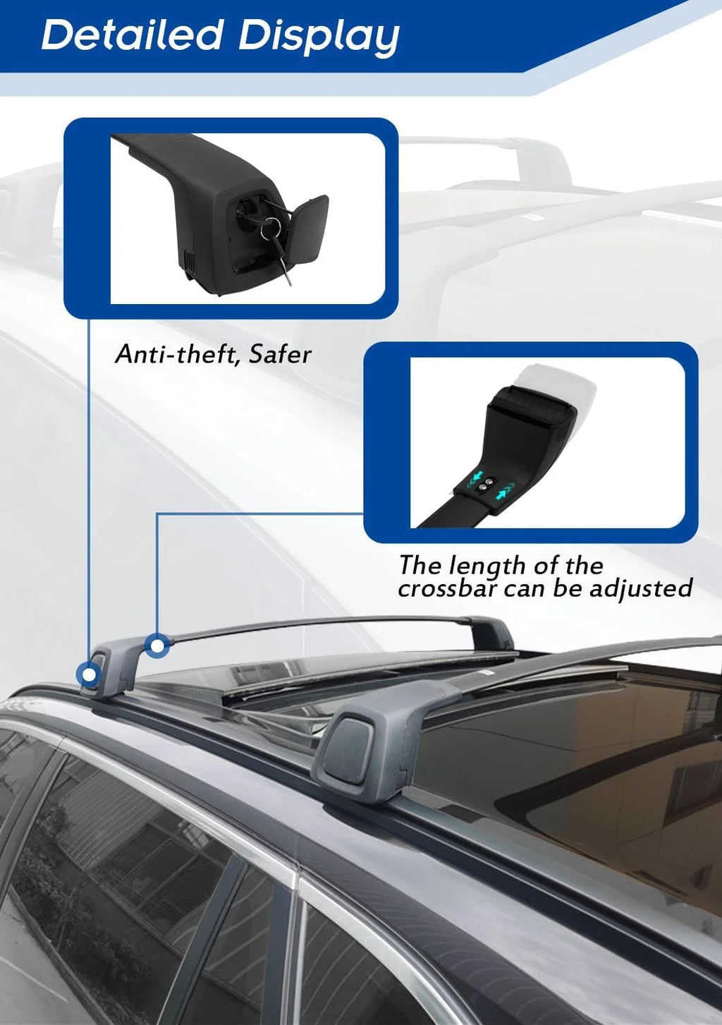 Roof Rack Cross Bars for Volvo XC40 2018-2024 Lockable Quiet Crossbars V875381