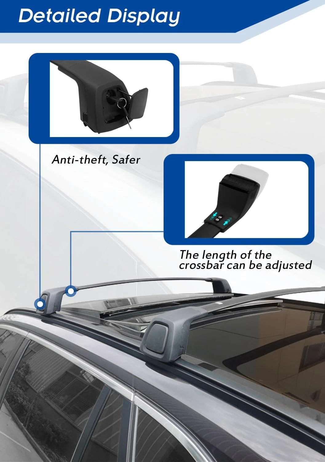 Roof Rack Cross Bars for Volvo XC40 2018-2024 Lockable Quiet Crossbars V875381