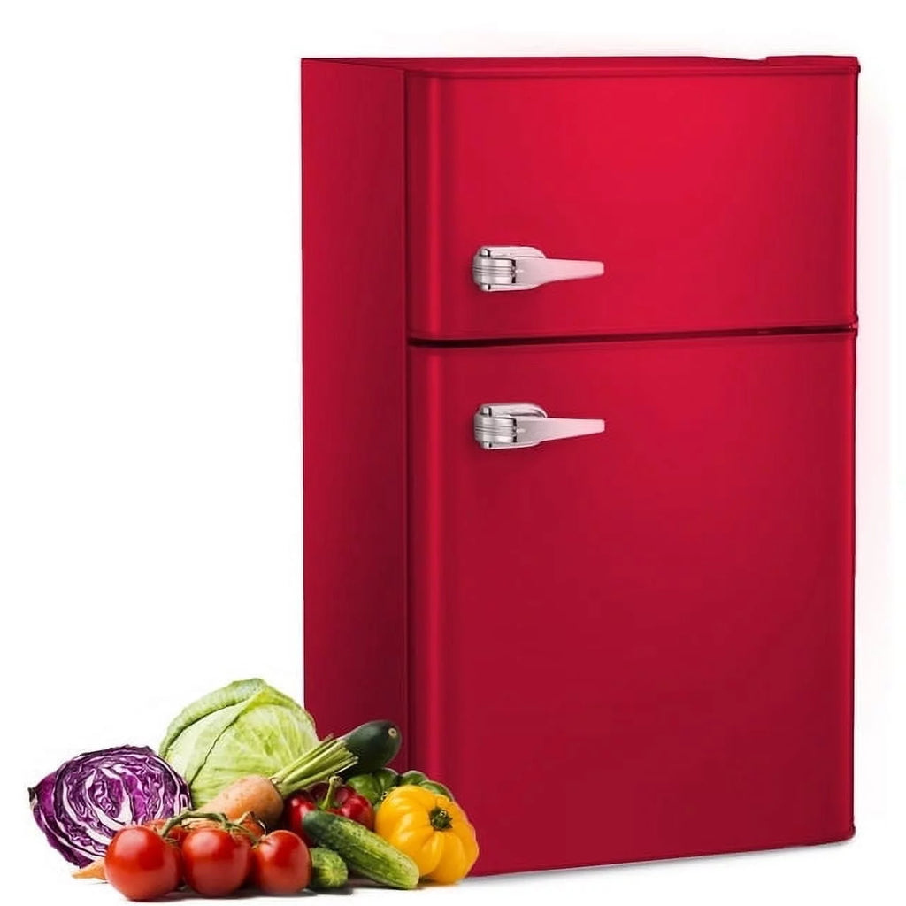 Mini Refrigerator 3.2Cu.Ft Compact Fridge 2-Double Doors with a Freezer E1552