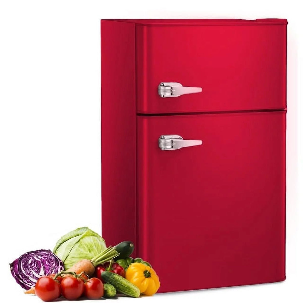 Mini Refrigerator 3.2Cu.Ft Compact Fridge 2-Double Doors with a Freezer E1552