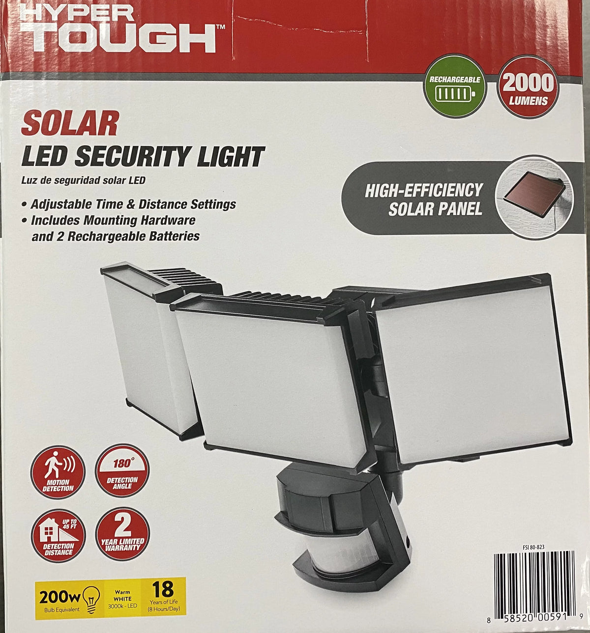 Black 2000 Lumen Solar LED Motion Sensing Security Flood Light G6391