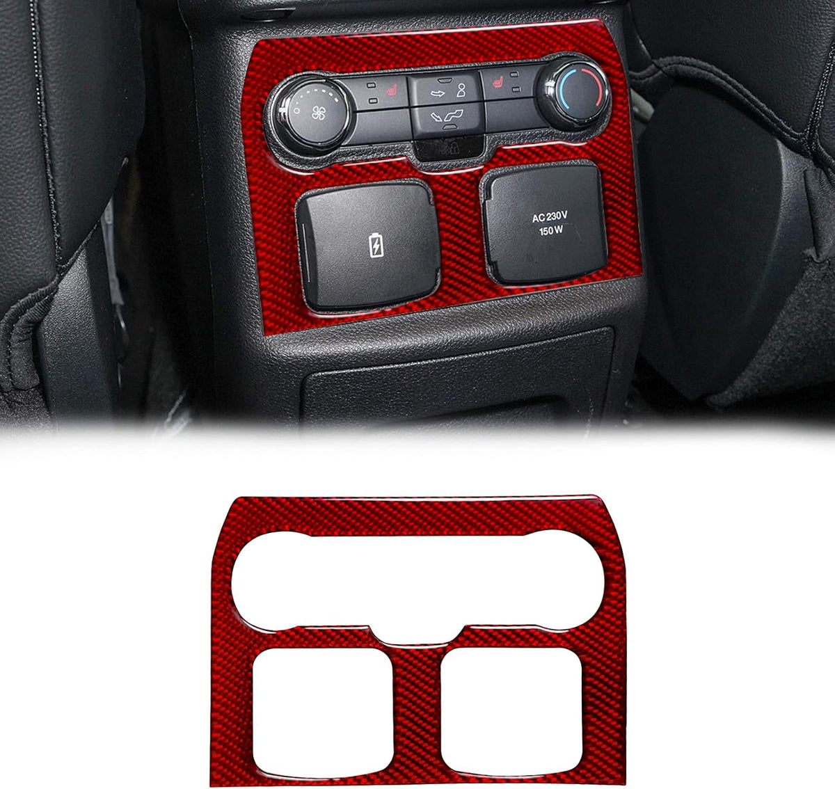 Carbon Fiber Interior Armrest Box Charging Port USB Button Control Panel Cover Stickers Red Pack of 2 J4252