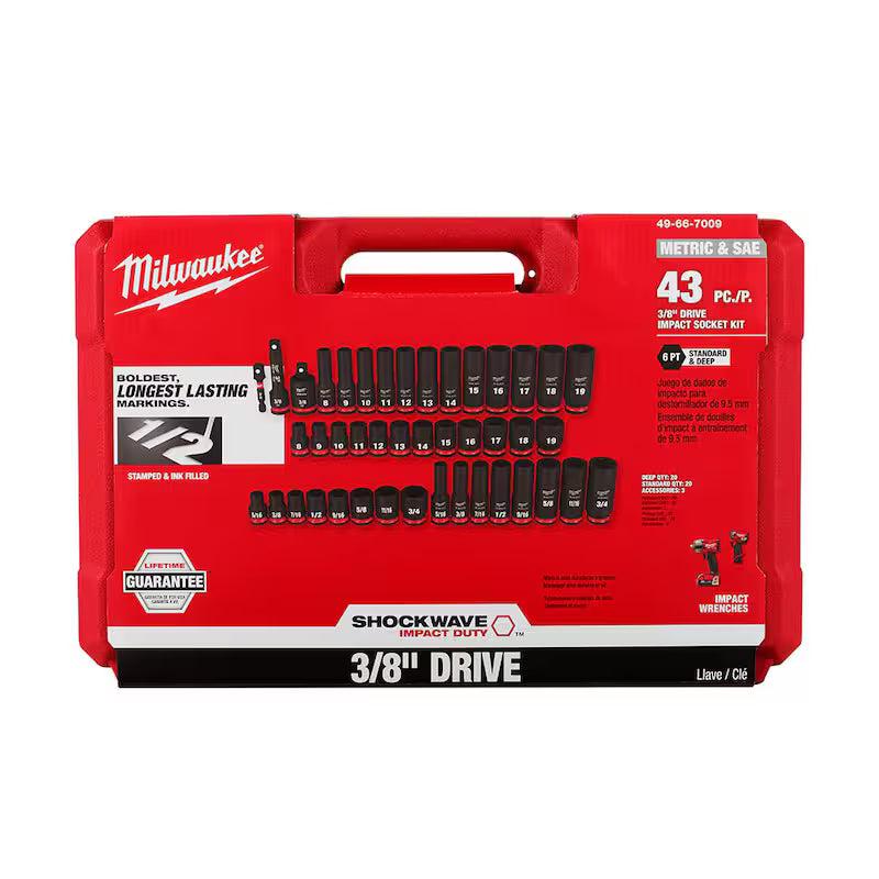 3/8 in. Drive SAE and Metric 6 Point Impact Socket Set 43-Piece Q47319