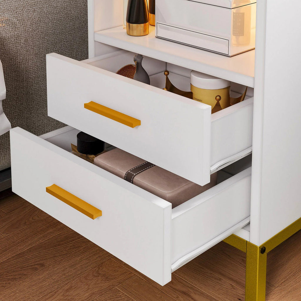 White Wooden Night Stand with Charging Station and Drawers G14334