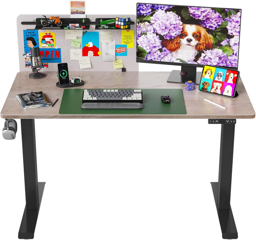Black Steel Frame Bamboo Wood Tabletop Electric Standing Desk with Memory Preset M96305