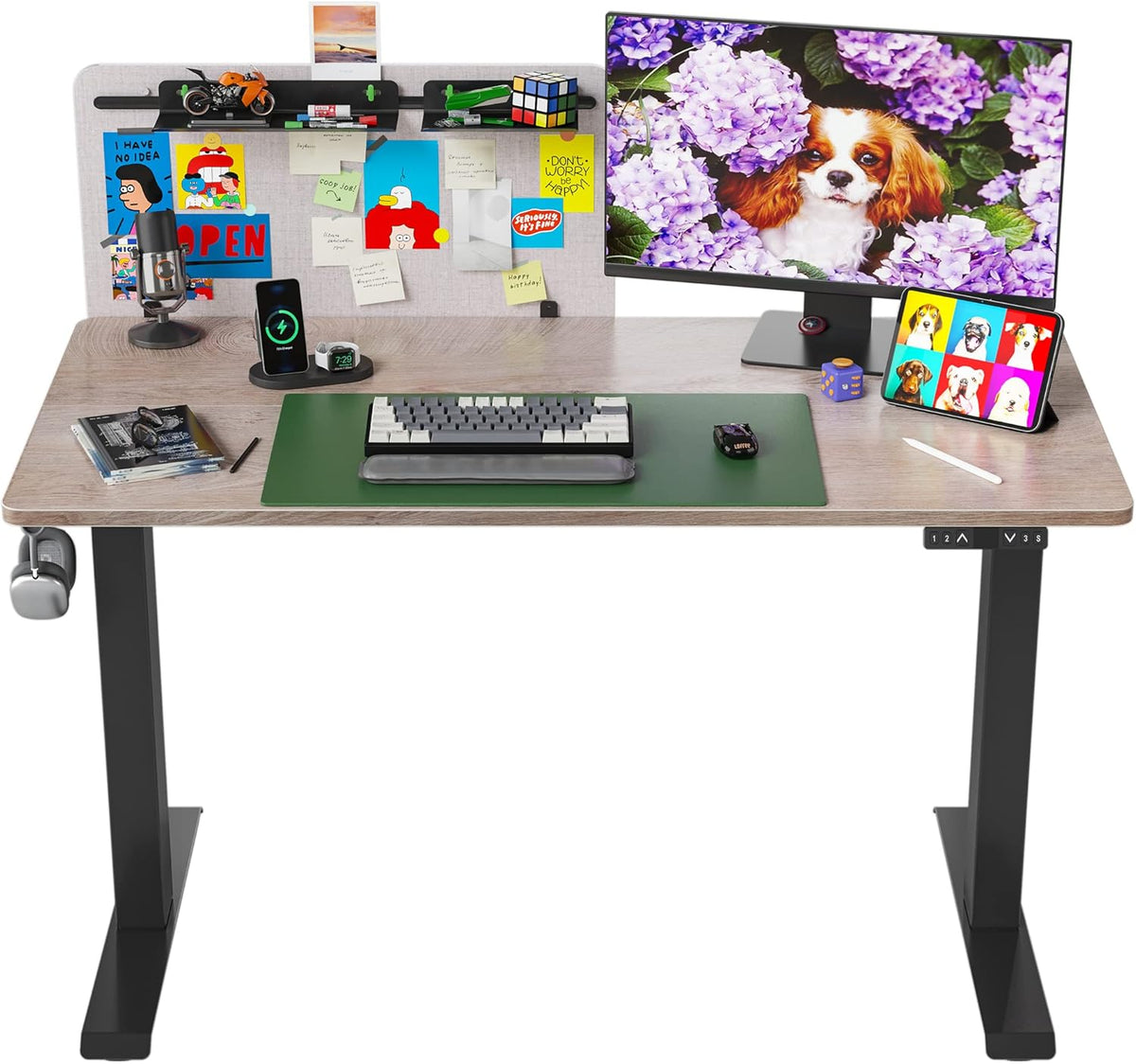 Black Steel Frame Bamboo Wood Tabletop Electric Standing Desk with Memory Preset M96305