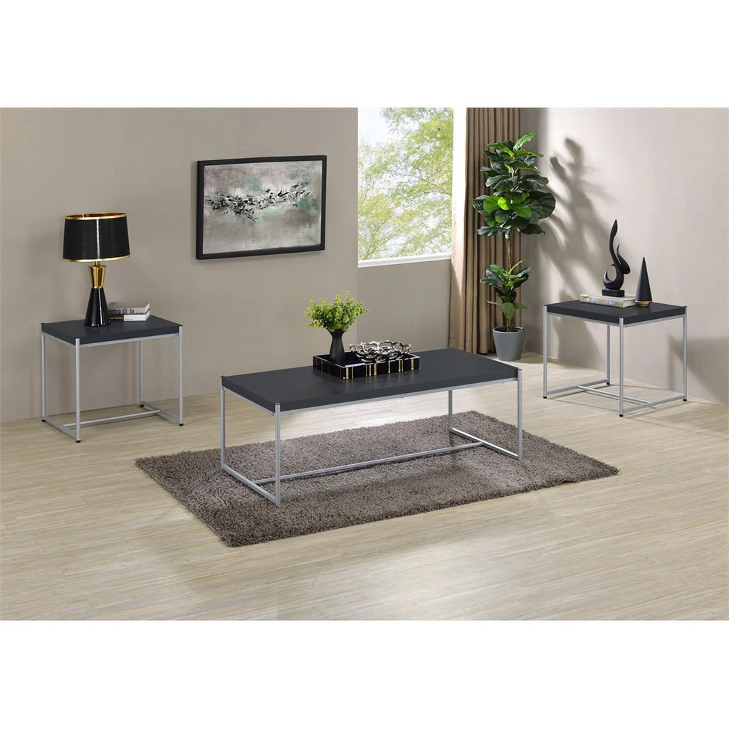 3 Piece Black Engineered Wood Coffee and End Table Set D394087