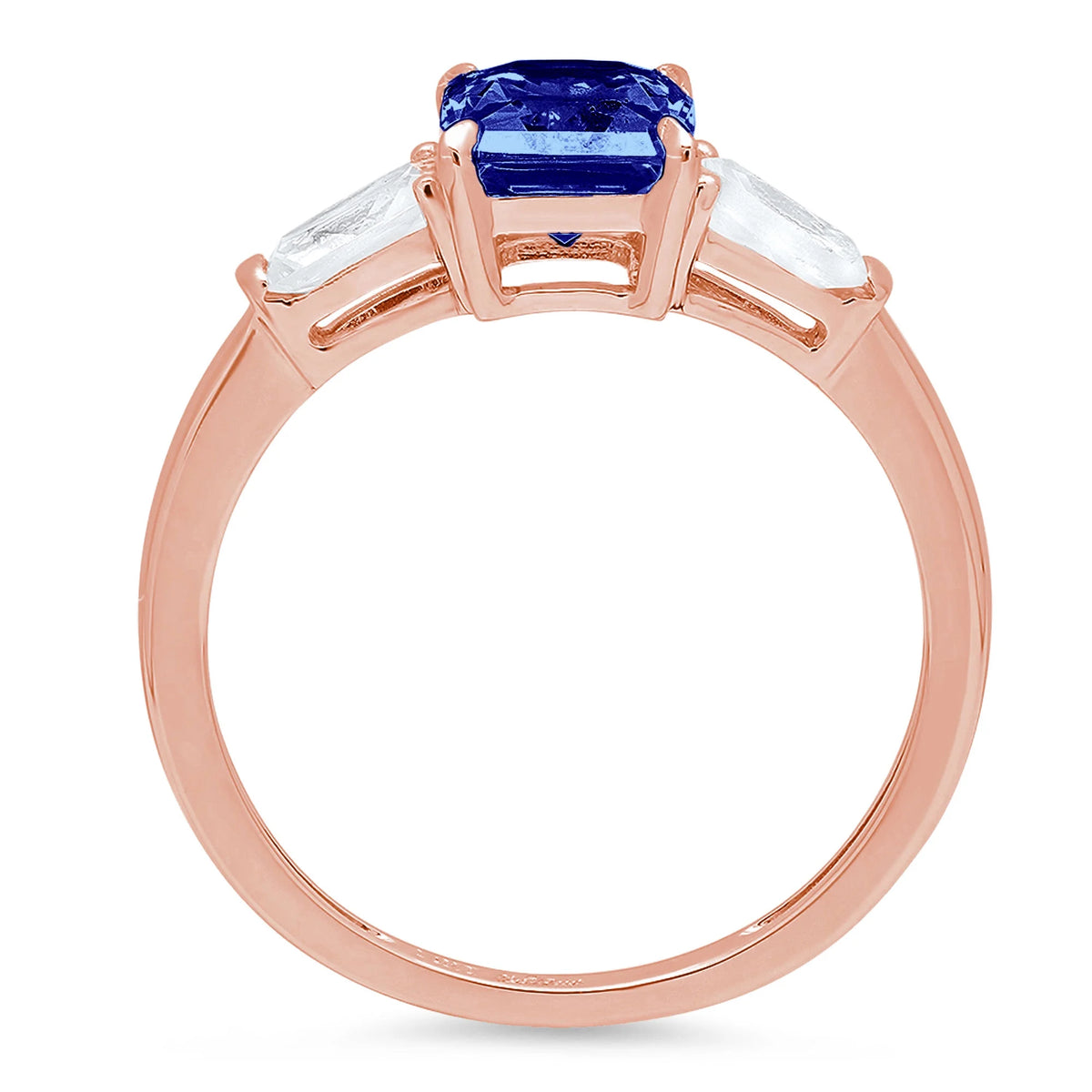 14k Rose Gold 3 Stone Ring with Blue Simulated Tanzanite K529