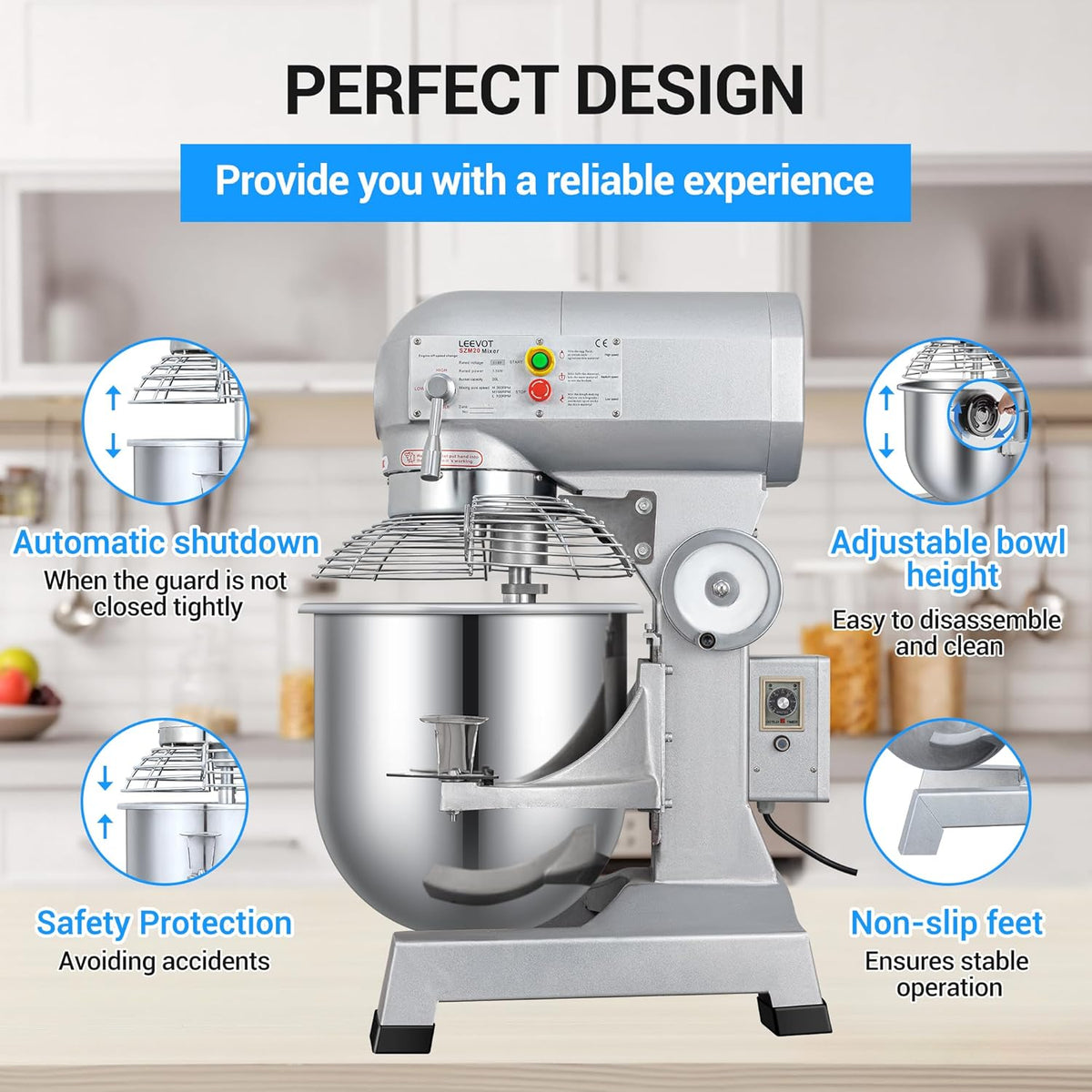20Qt 1100W Commercial Stand Mixer with Stainless Steel Bowl O7822