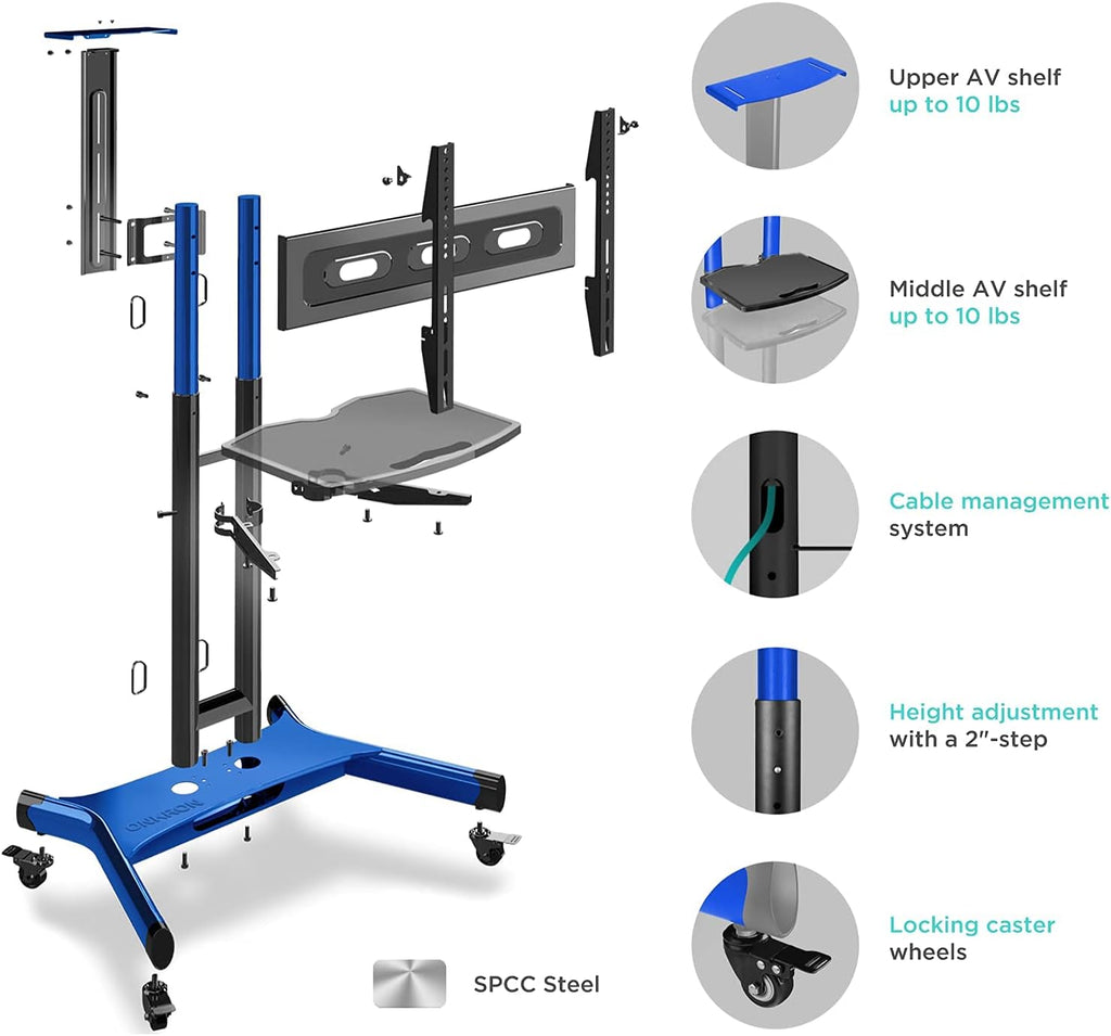 Mobile TV Stand Rolling TV Cart for 40” – 70” Flat Curved Screen TV with Wheels Shelves O47339