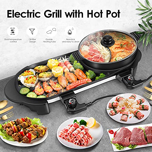 Electric Hot Pot with Grill, Removable Hotpot Pot, Smokeless Non-Stick, Adjustable Temperature B25585