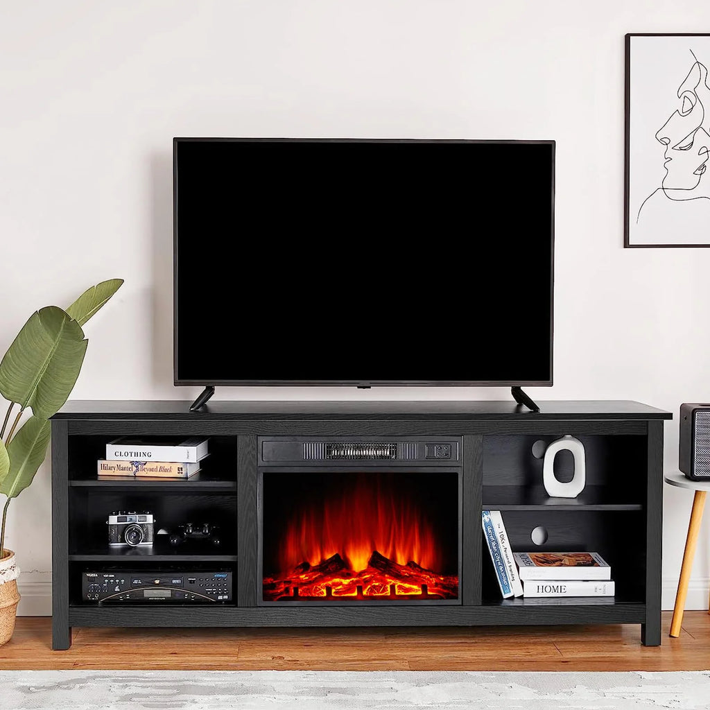 Black Wood Texture Fireplace TV Stand K794