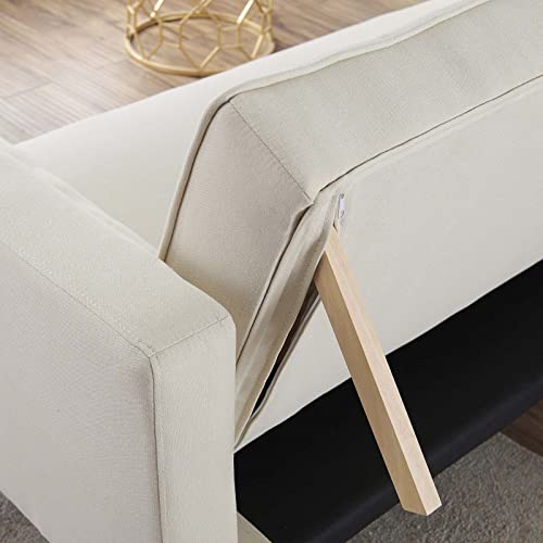 71" Convertible Futon Sofa Bed with 2 Throw Pillows, Beige Q4106