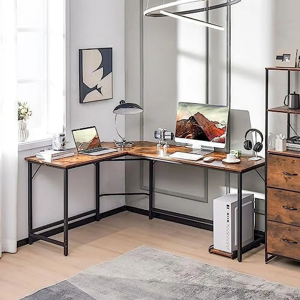 L-Shaped Desk with CPU Stand 66 Inch Wooden Metal Frame Black G644411