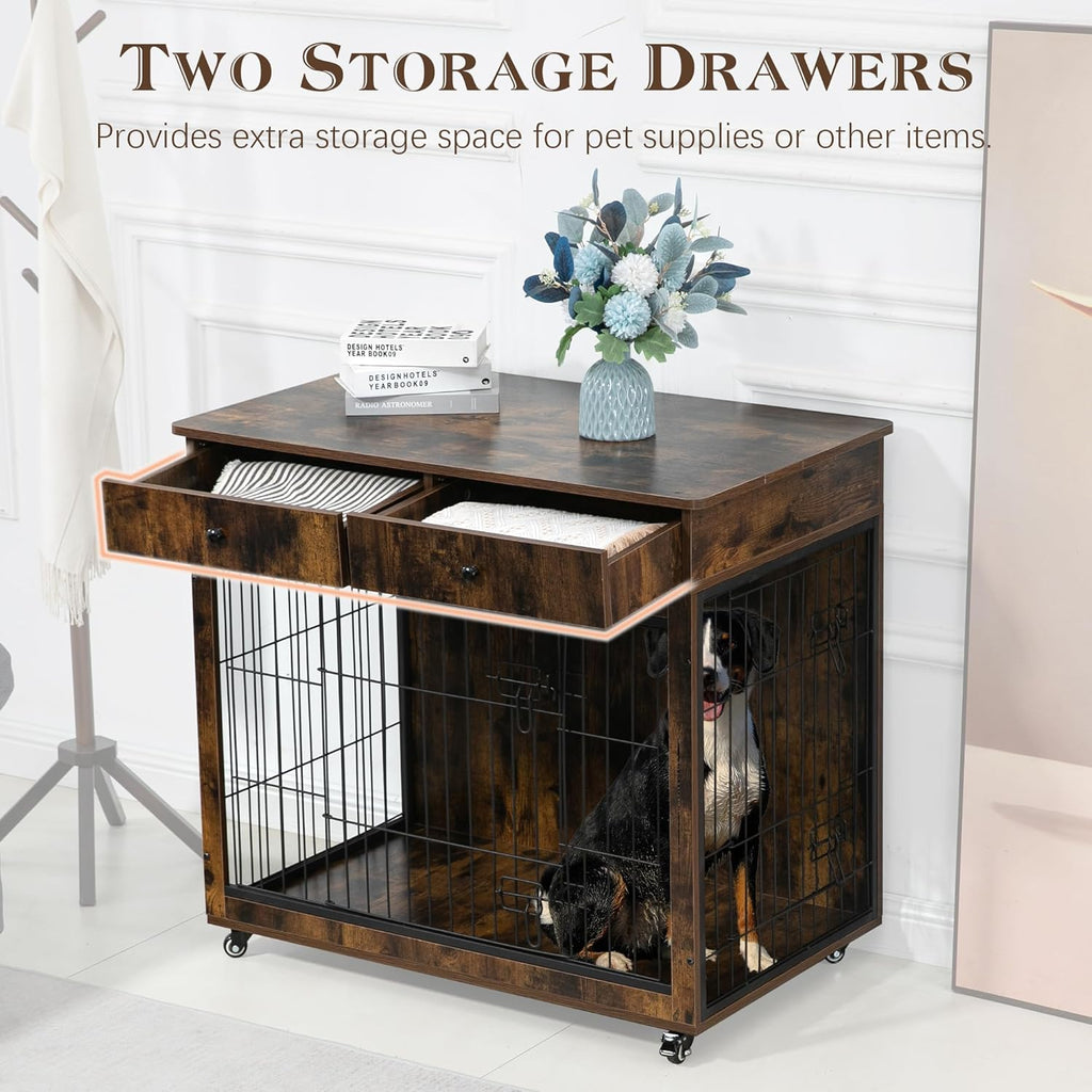 Brown Wooden Cabinet Crate with Storage Drawer and 2 Doors R96685