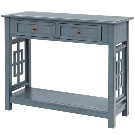 Blue Console Table with 2 Drawers and Bottom Shelf S478
