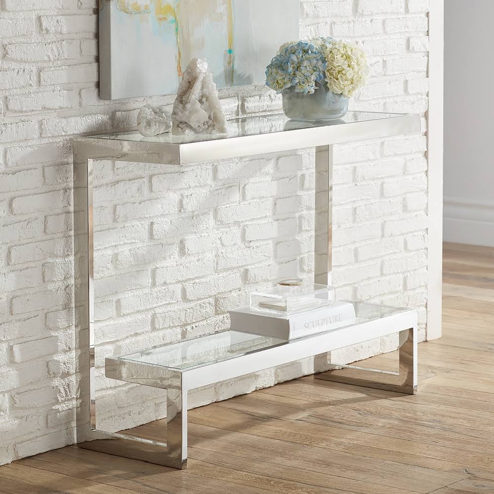 Chrome Glass Shelf Console Table K2049