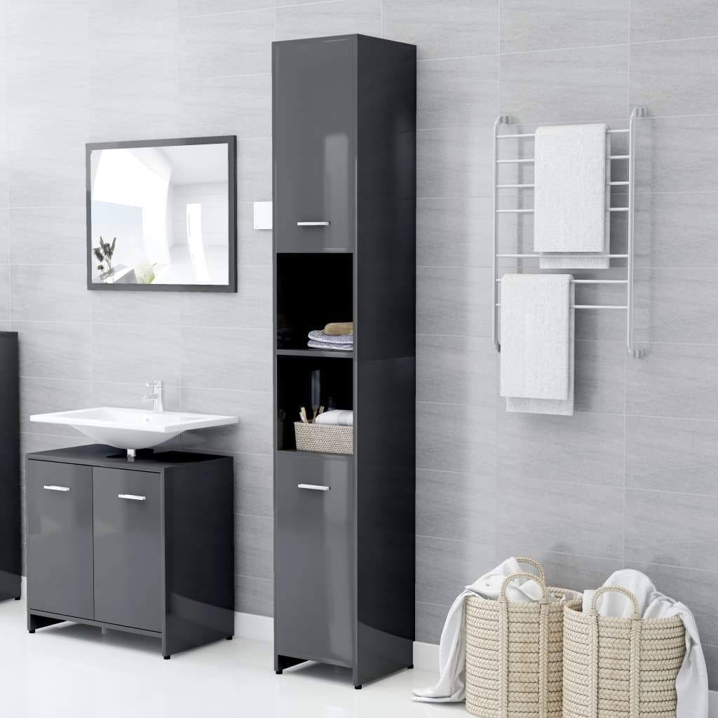 Bathroom Cabinet High Gloss Gray Chipboard R1940