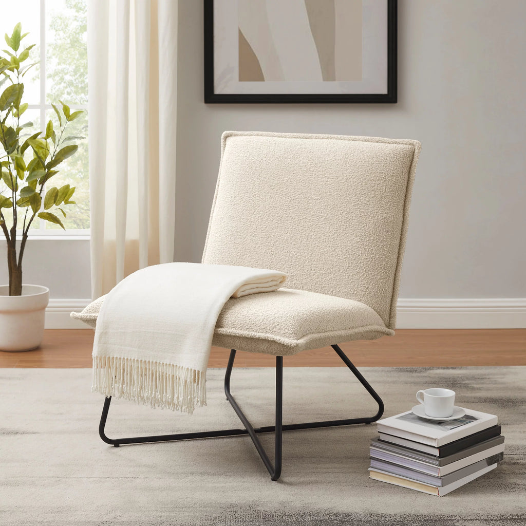 Beige Sherpa Accent Chair with Black Metal Legs K9135