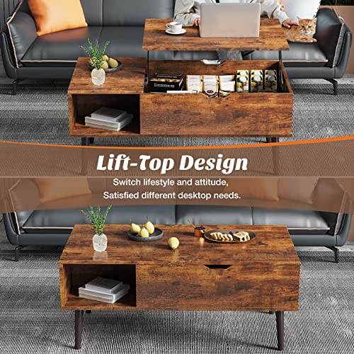 Lift Top Coffee Table with Storage Shelf and Hidden Compartment N98913