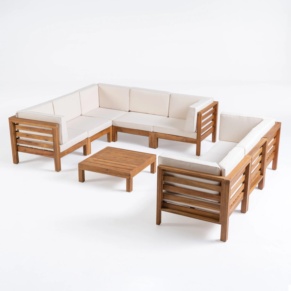 9 Piece Acacia Wood Sectional Sofa Set with Coffee Table and Cushions Z8700