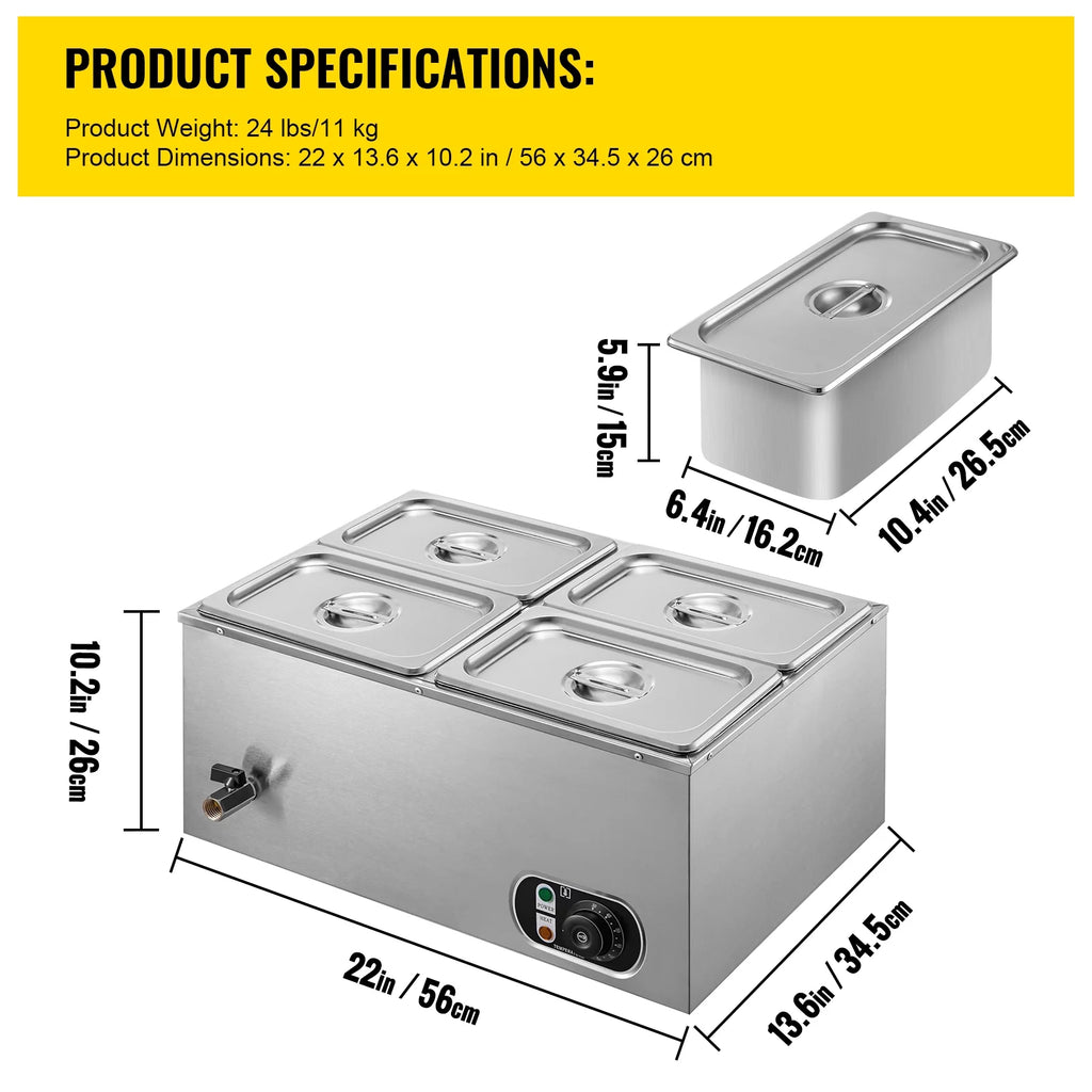 110V 4-Pan Stainless Steel Commercial Food Warmer 24 Qt U568
