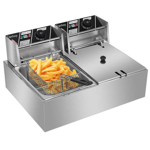 12.7QT Electric Deep Fryer with 2 Baskets and Lid, Stainless Steel Dual Tank P822648
