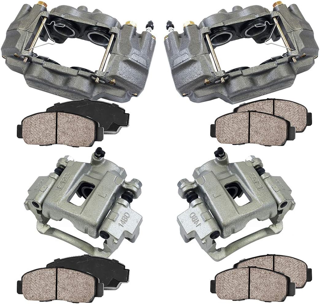 Front and Rear 4 Ceramic Brake Calipers and Pads Kit D924