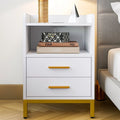 White Wooden Night Stand with Charging Station and Drawers G14334