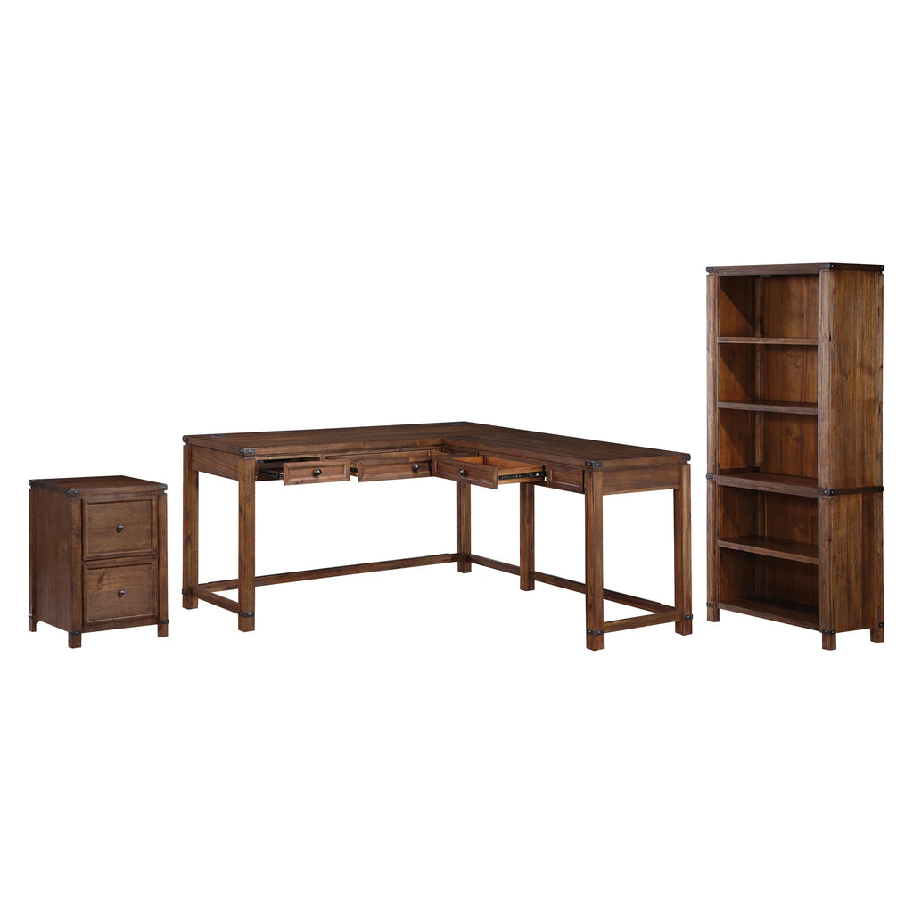 L-Shape Desk in Brushed Walnut Finish Y511
