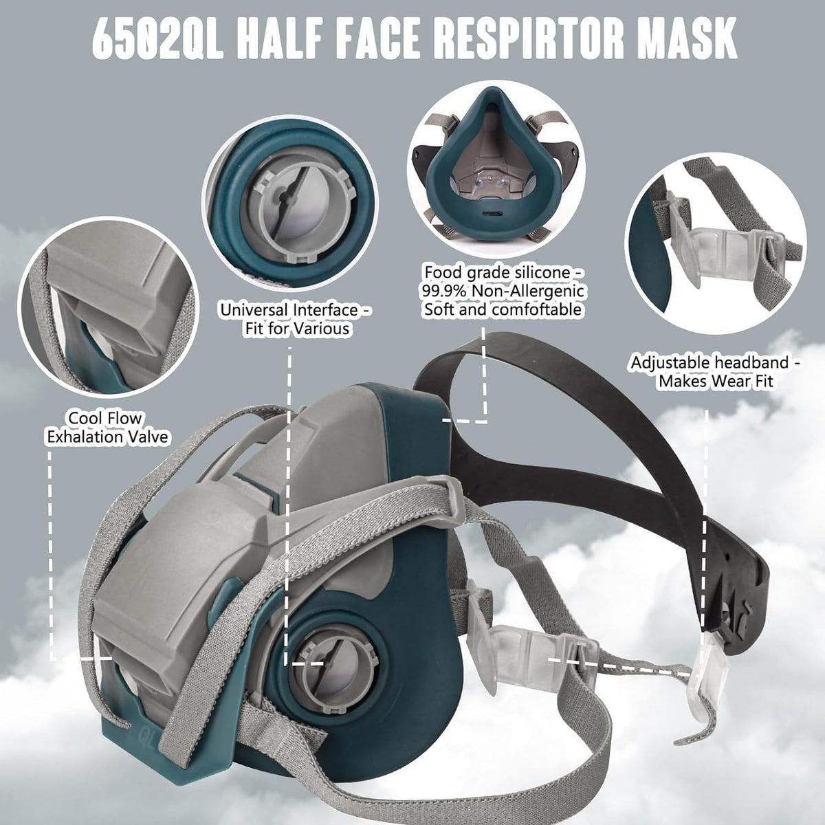 Quick Release Latch Half Face Gas Mask with 6001 Filters H286