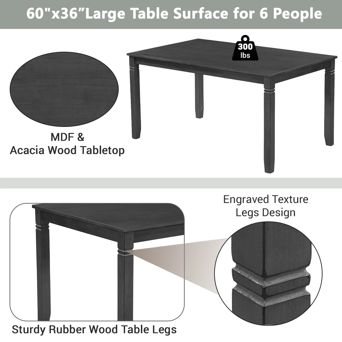 7 Pcs Dining Table and Chair Set with 6 Upholstered Chairs T61566