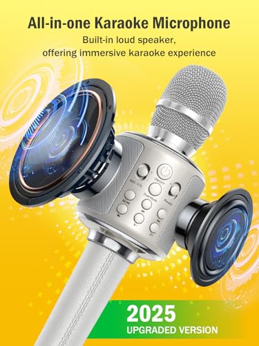 Wireless Bluetooth Karaoke Microphone with Built-in Speaker, Reverb, Duet Mode, Gray O852